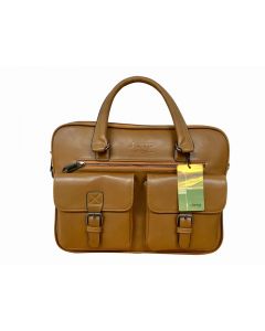 Jeep leather laptop topload bag with pockets -Brown